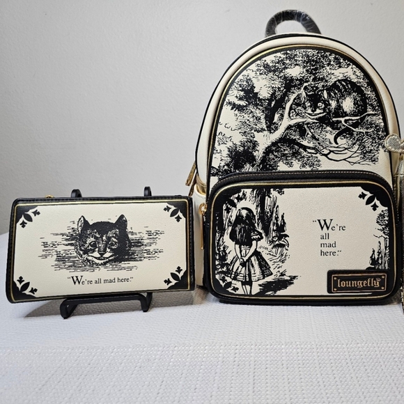 Loungefly Handbags - Loungefly Disney Alice In Wonderland We're All Mad Here Backpack and Wallet BNWT